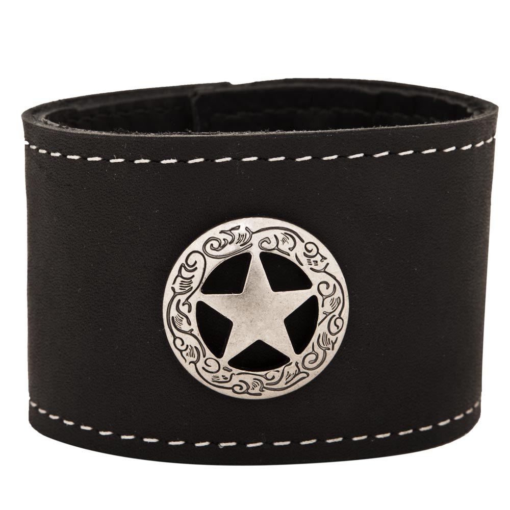 Engraved Star Leather Cuff Bracelet