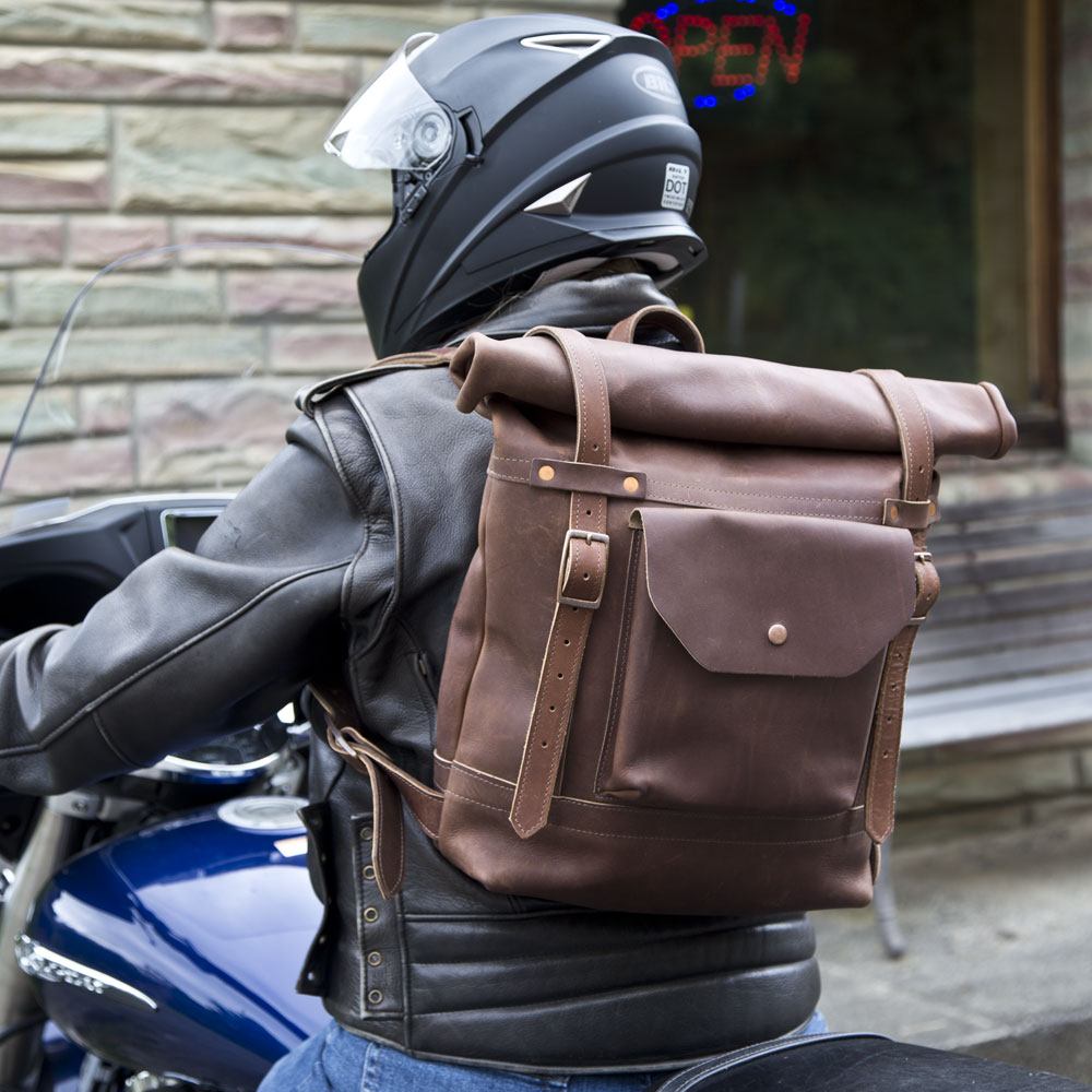 Deluxe Leather Rolltop Backpack